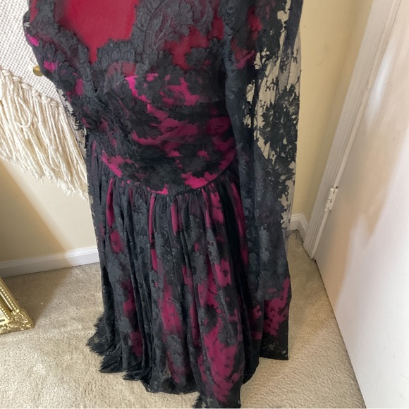 Vintage Sylvia Standig New York Silk and Lace Evening Dress Black Pink Size 2 - Picture 3 of 11